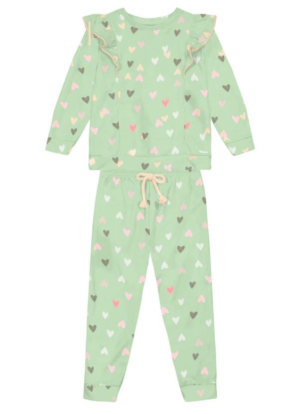Conjunto Infantil Menina de Corações Verde