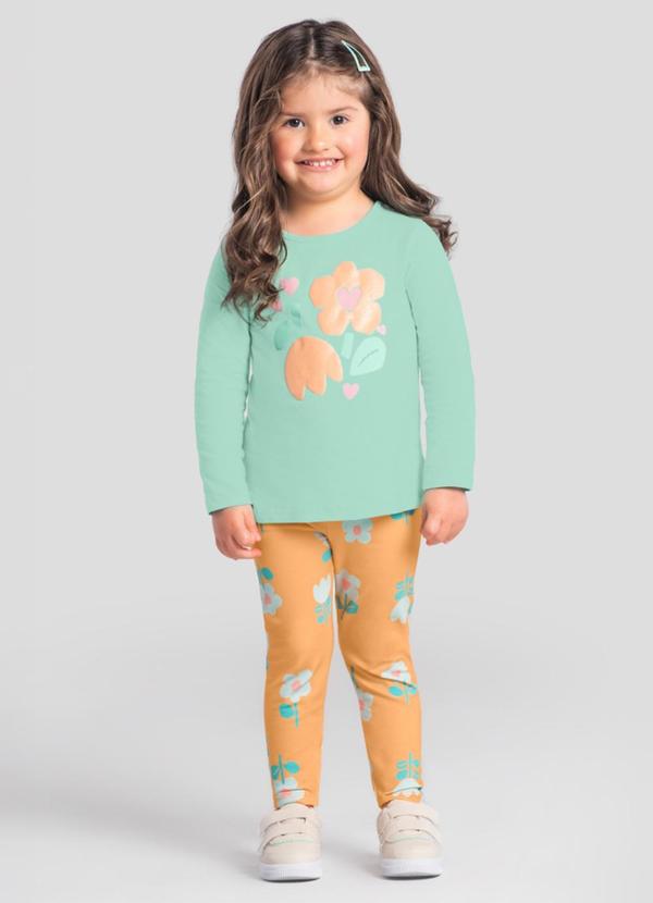Vista 2 Conjunto Infantil Menina de Flores Azul Brandili Brandili