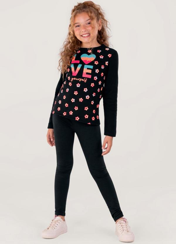 Vista 2 Conjunto Infantil Menina de Flores Preto Brandili Brandili