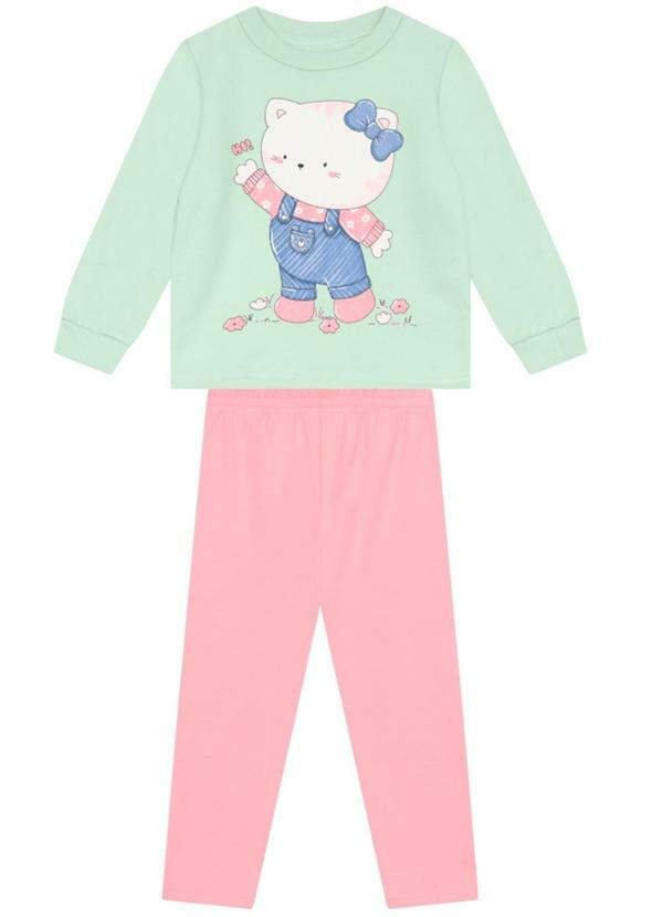 Conjunto Infantil Menina de Gatinho Verde