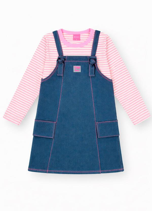 Conjunto Infantil Menina Denim Listrado Azul