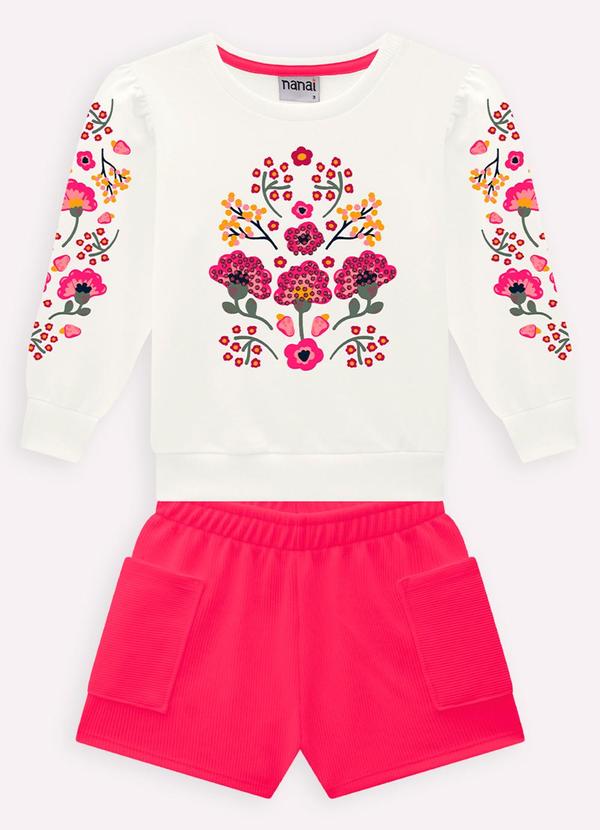 Vista 2 Conjunto Infantil Menina em Moletinho Off White Nanai Nanai