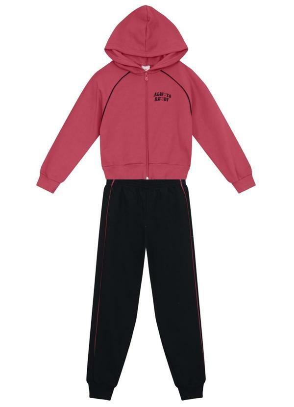 Vista 2 Conjunto Infantil Menina em Moletinho Vermelho Brandili Brandili