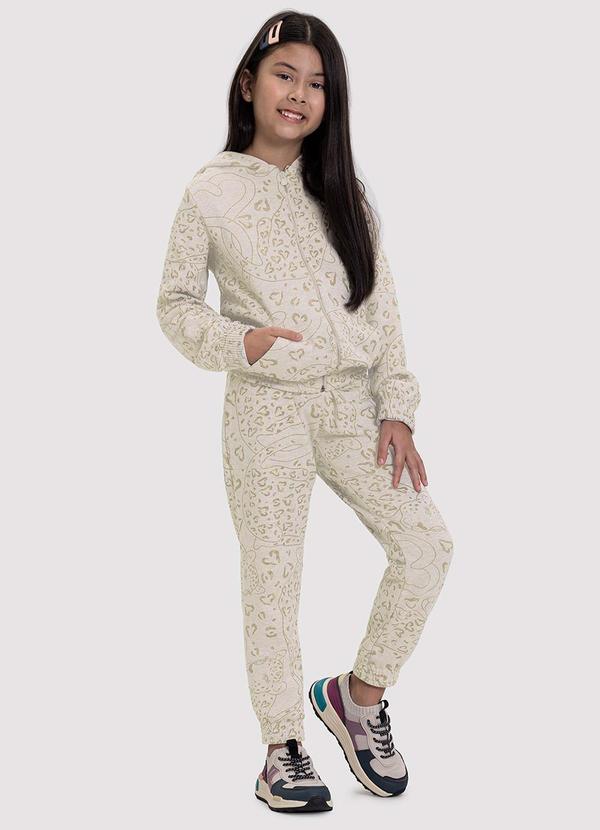 Vista 2 Conjunto Infantil Menina em Moletom Animal Print Off White Alakazoo Alakazoo