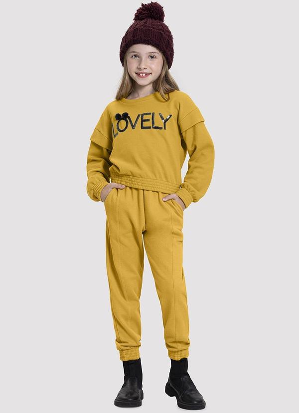 Vista 2 Conjunto Infantil Menina em Moletom com Bordado Amarelo Alakazoo Alakazoo