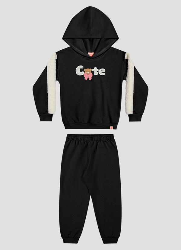 Conjunto Infantil Menina em Moletom com Pelúcia Preto