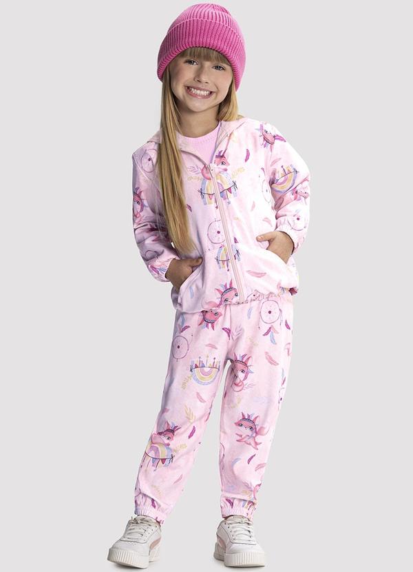 Vista 2 Conjunto Infantil Menina em Politel Estampado Rosa Alakazoo Alakazoo