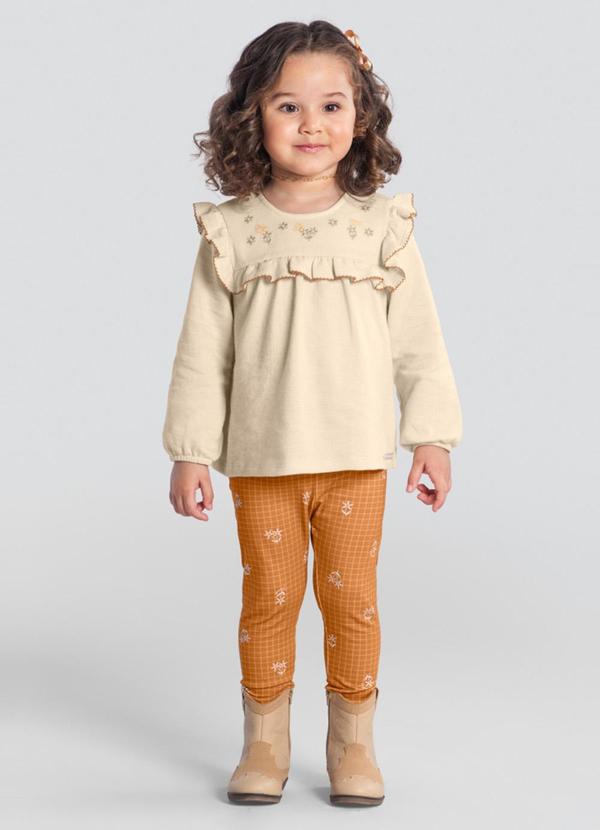 Vista 2 Conjunto Infantil Menina Floral Elegante Bege Brandili Mundi Brandili Mundi