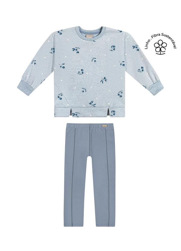 Conjunto Infantil Menina Floral Linho Azul