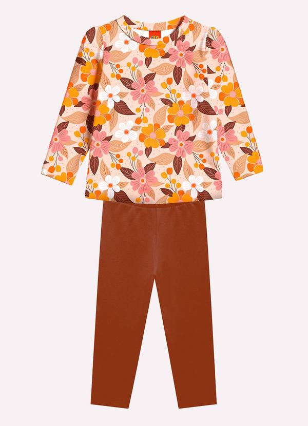 Conjunto Infantil Menina Flores Bege