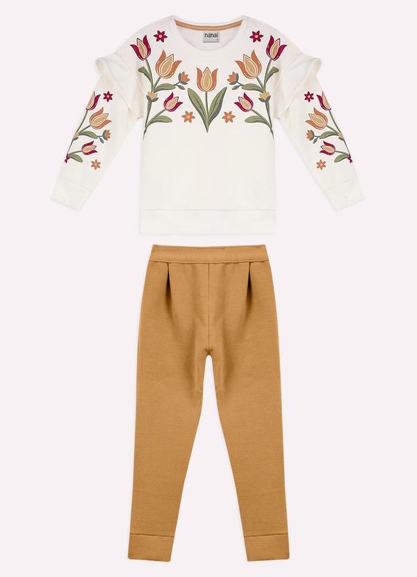 Conjunto Infantil Menina Flores Bege