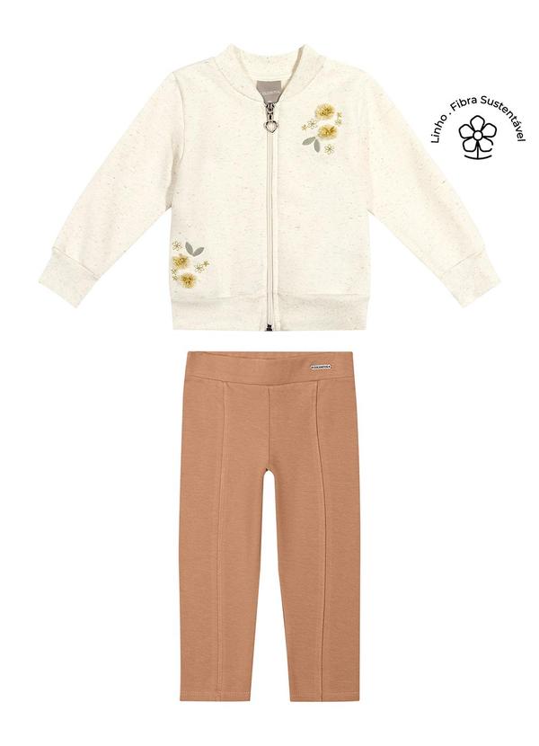 Conjunto Infantil Menina Flores Bordado Bege