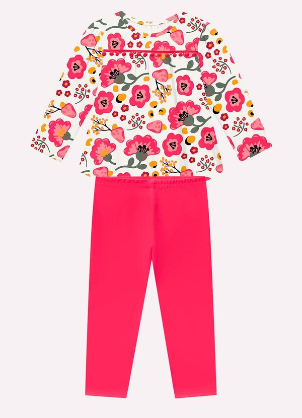 Vista 2 Conjunto Infantil Menina Flores Off White Nanai Nanai