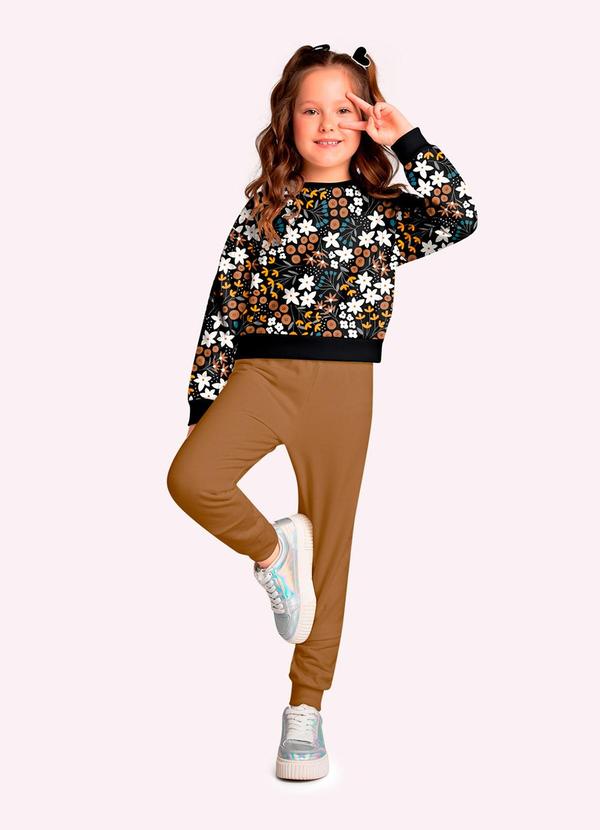Conjunto Infantil Menina Flores Preto