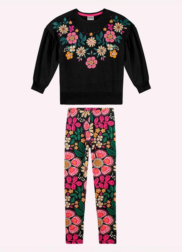 Conjunto Infantil Menina Flores Preto