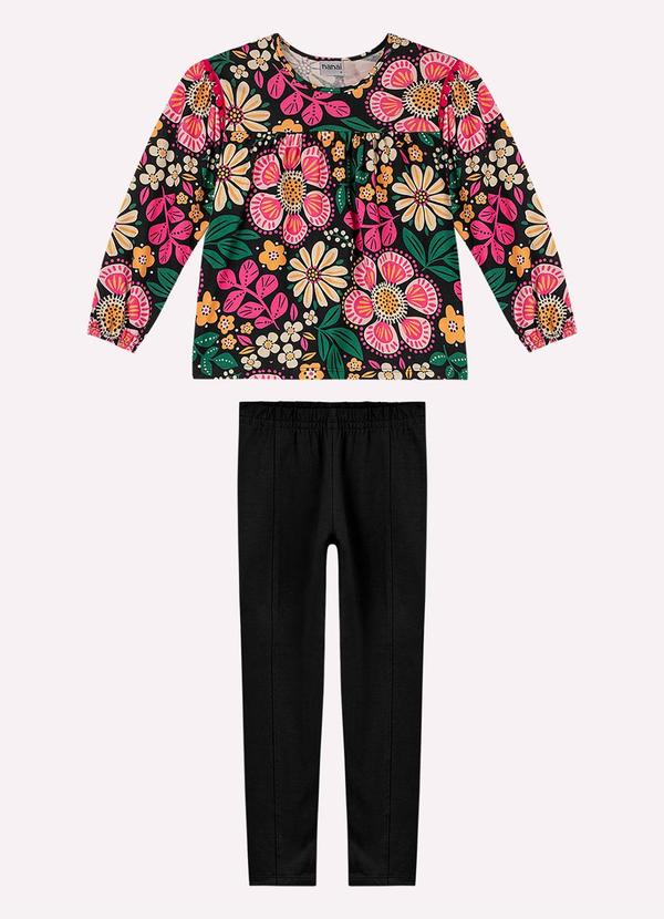 Conjunto Infantil Menina Flores Preto