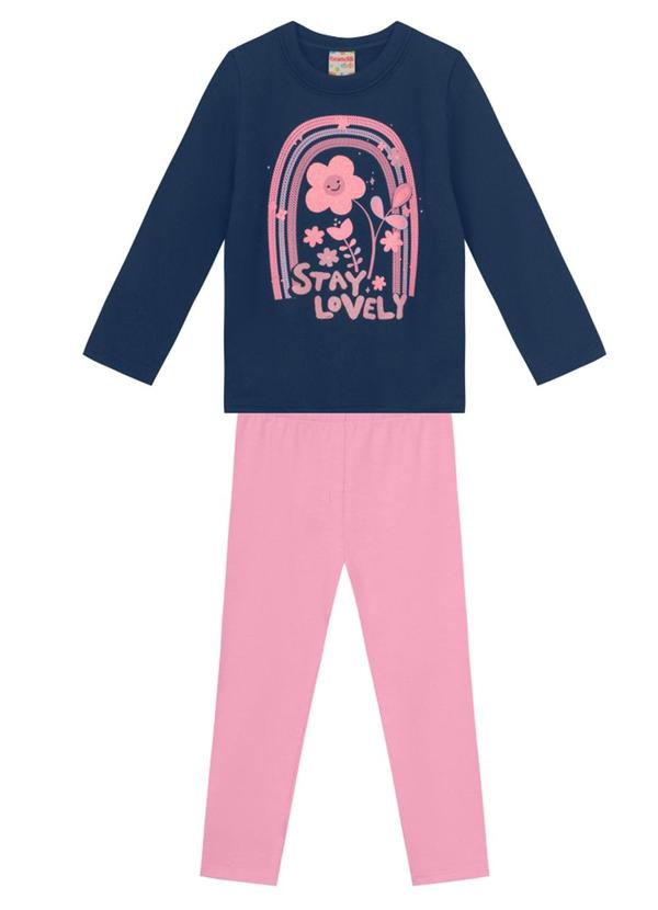 Vista 2 Conjunto Infantil Menina Florido Azul Brandili Brandili