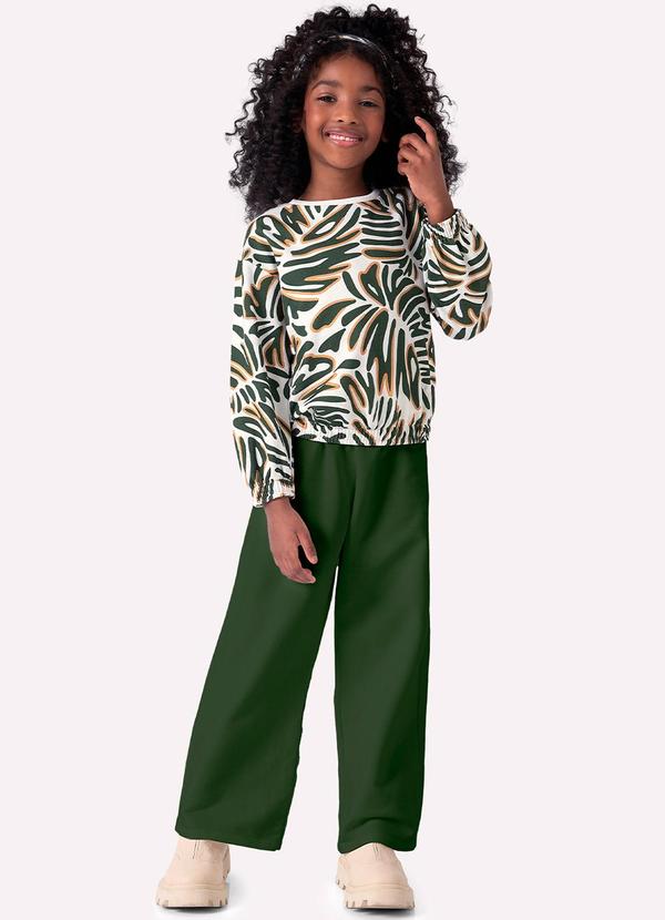 Vista 2 Conjunto Infantil Menina Folhagem Off White Nanai Nanai