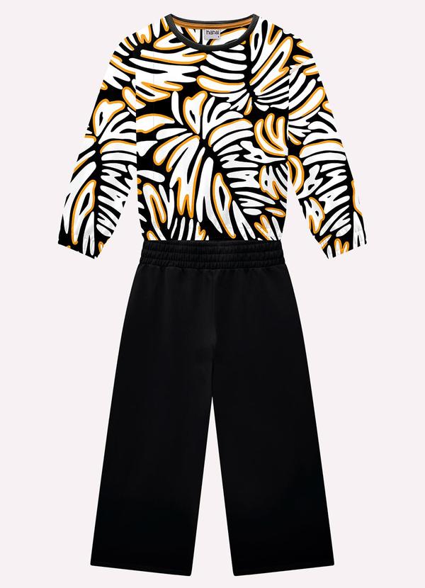 Vista 2 Conjunto Infantil Menina Folhagem Preto Nanai Nanai