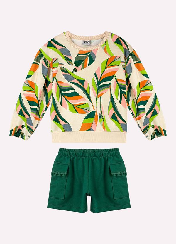 Conjunto Infantil Menina Folhas Bege