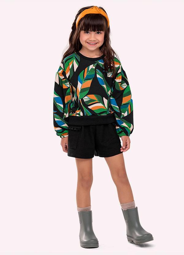 Conjunto Infantil Menina Folhas Preto