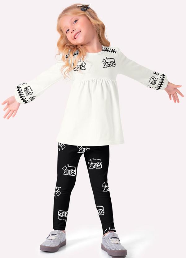 Conjunto Infantil Menina Gatinhos Off White
