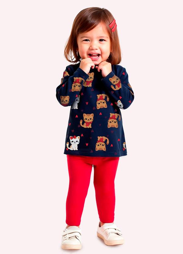 Conjunto Infantil Menina Gatos Azul
