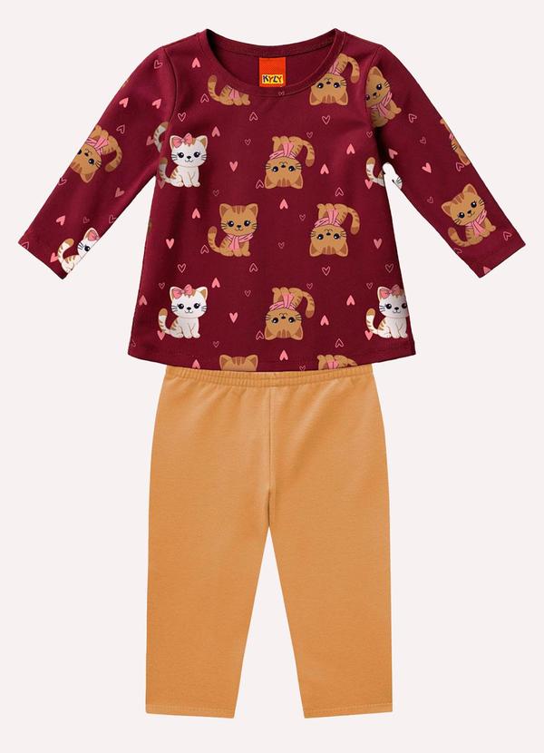 Conjunto Infantil Menina Gatos Vermelho