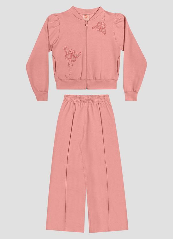 Conjunto Infantil Menina Jaqueta e Calça em Moletom Rosa