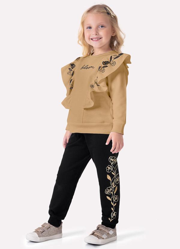 Vista 2 Conjunto Infantil Menina Lettering Marrom Nanai Nanai