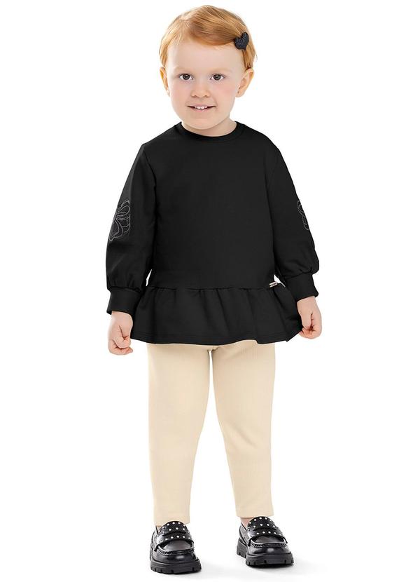 Conjunto Infantil Menina Longo Bordado Preto