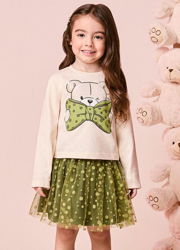 Conjunto Infantil Menina Manga Longa em Tule Poá