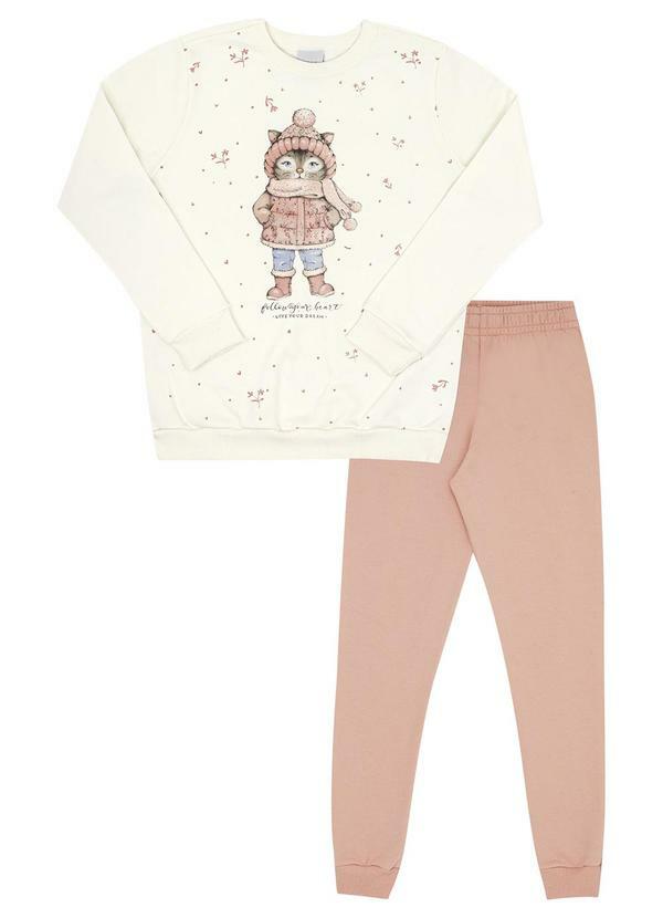 Conjunto Infantil Menina Moletom Bege
