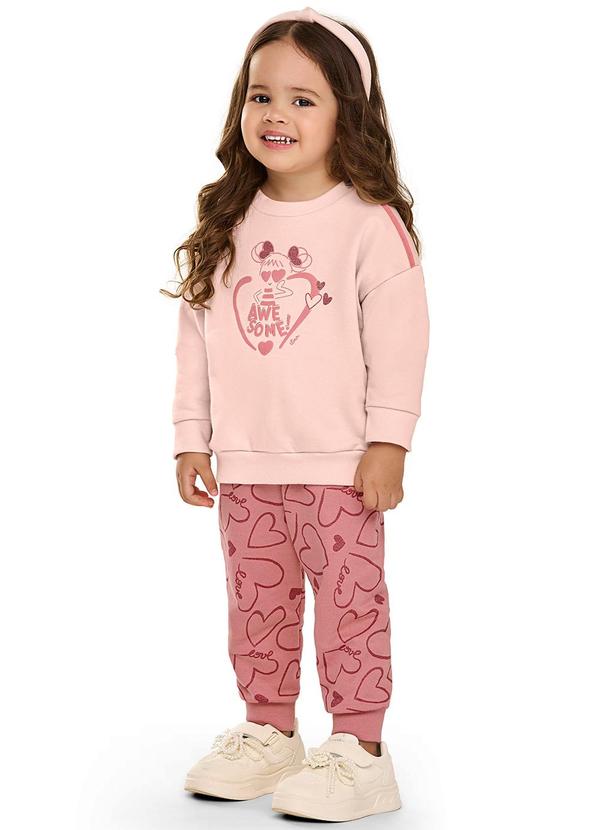 Conjunto Infantil Menina Moletom Coração Rosa