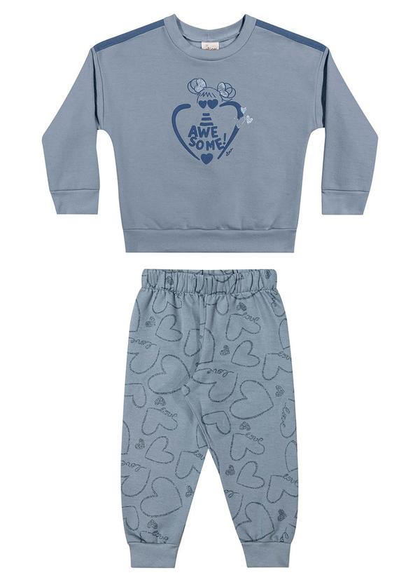 Conjunto Infantil Menina Moletom Coração Azul