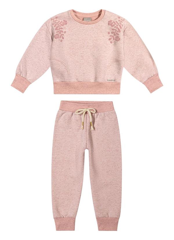 Conjunto Infantil Menina Moletom Floral Rosa