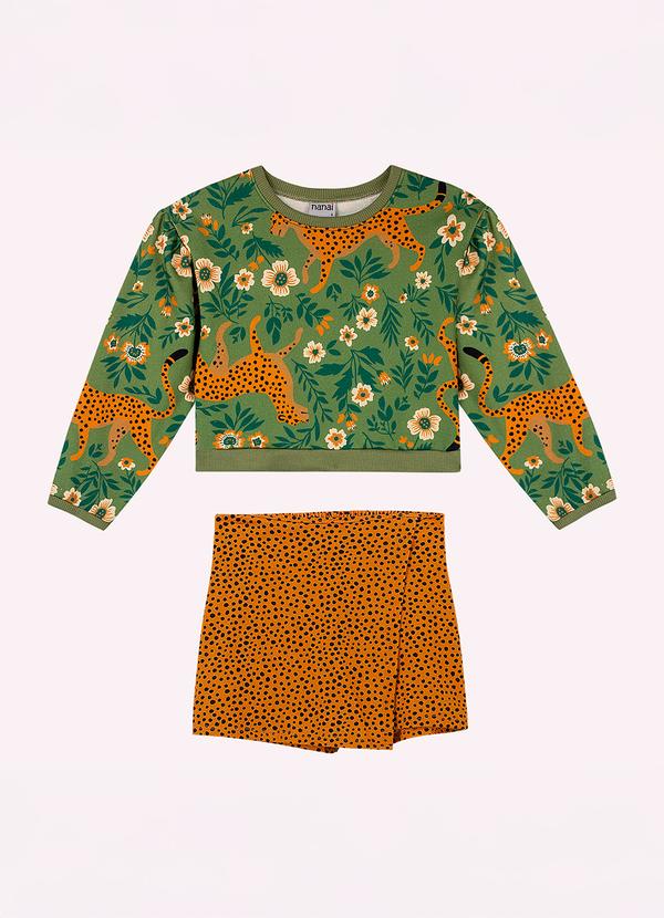 Conjunto Infantil Menina Onças Verde