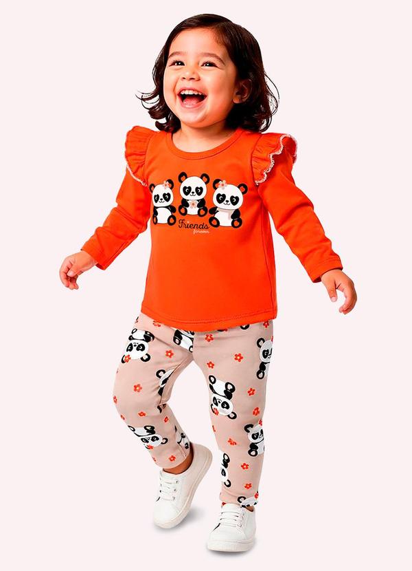 Conjunto Infantil Menina Pandinhas Laranja