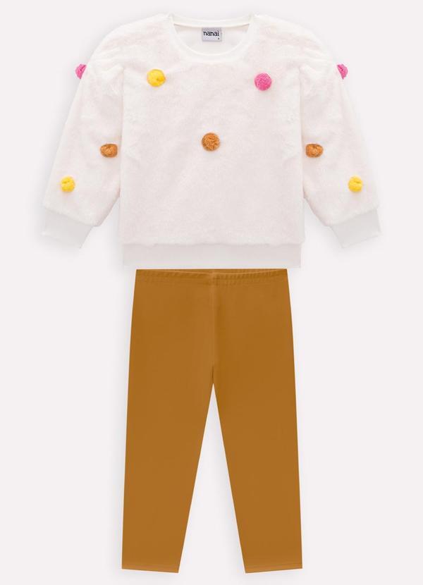 Vista 2 Conjunto Infantil Menina Pompons Off White Nanai Nanai