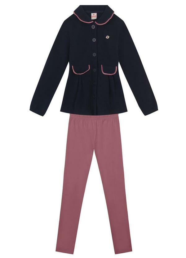 Vista 2 Conjunto Infantil Menina Sofisticado Azul Brandili Brandili