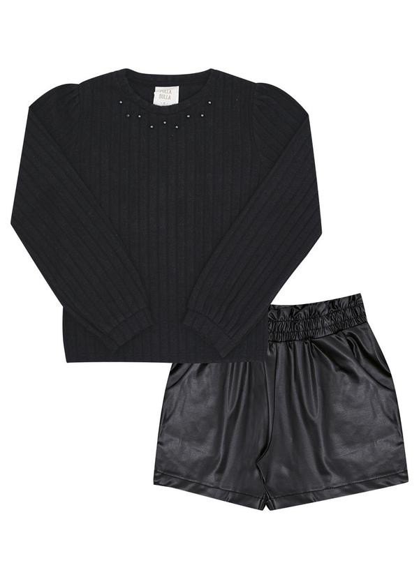 Conjunto Infantil Menina Tecido Canelado Preto