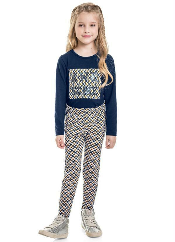 Vista 2 Conjunto Infantil Menina Xadrez Azul Brandili Mundi Brandili Mundi