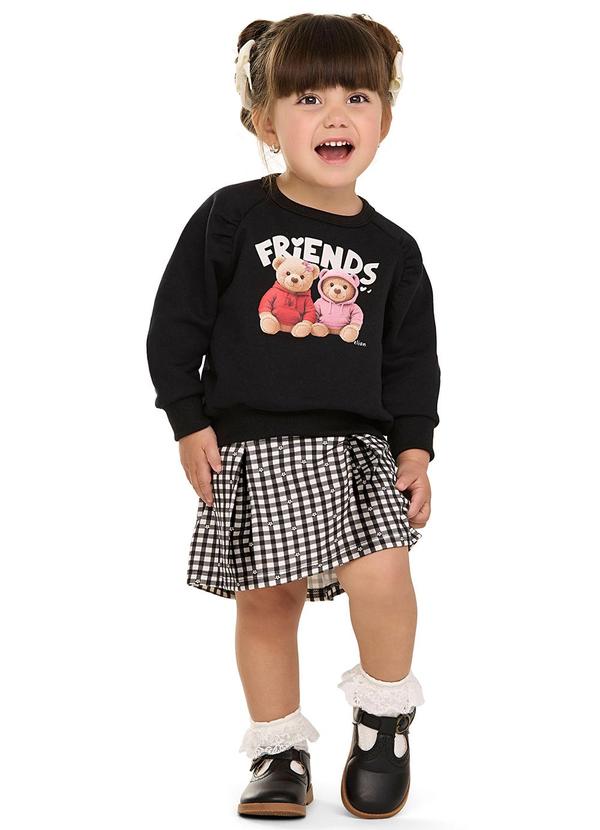 Conjunto Infantil Menina Xadrez Ursinhos Preto