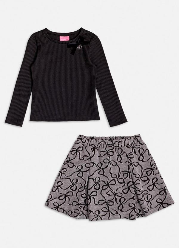 Conjunto Jacquard com Estampa de Laços Preto