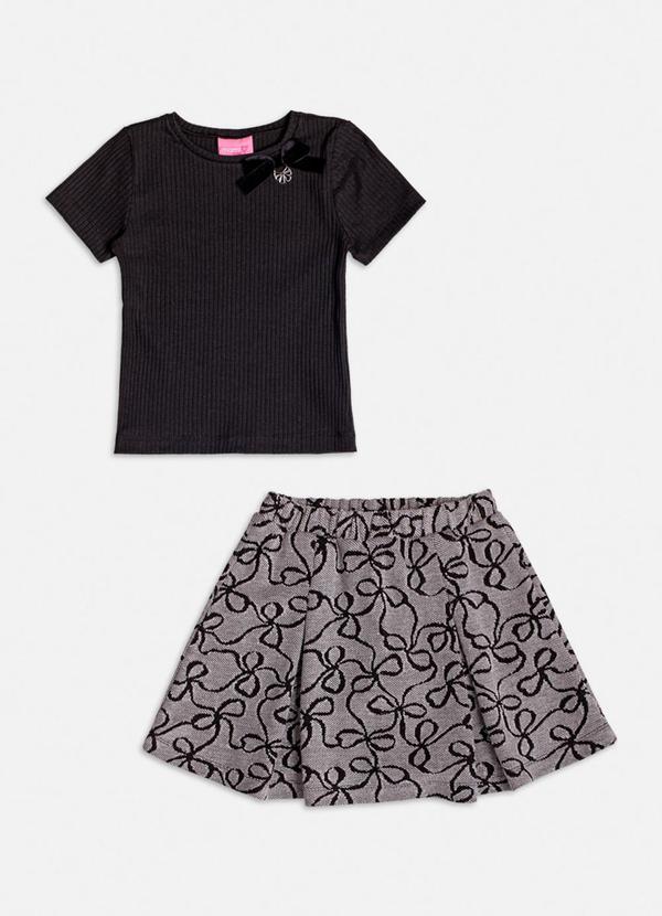 Conjunto Jacquard Manga Curta com Laços Preto