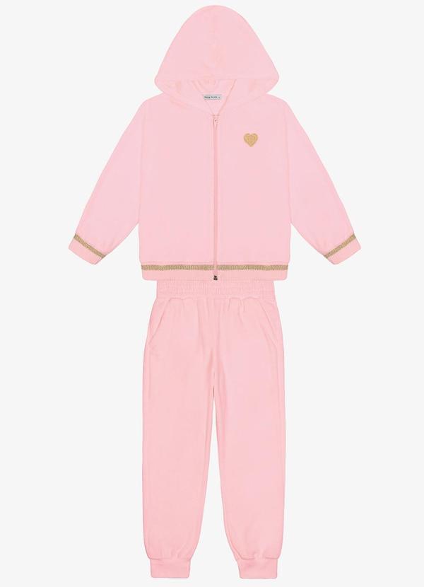 Conjunto Jaqueta com Capuz Calça Plush Rosa