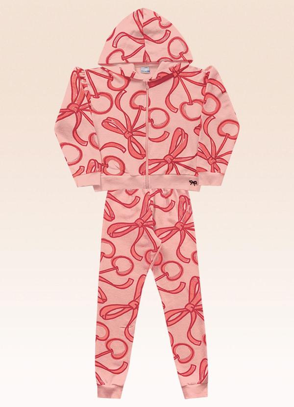 Conjunto Jaqueta com Capuz e Calça Rosa