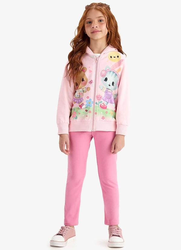 Conjunto Jaqueta com Capuz e Legging Rosa
