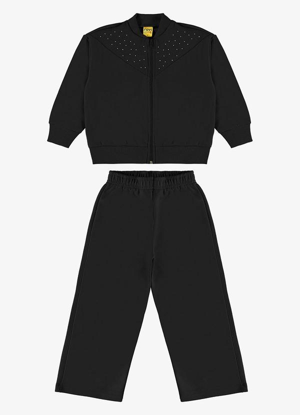 Conjunto Jaqueta com Wide Leg Moletom Preto