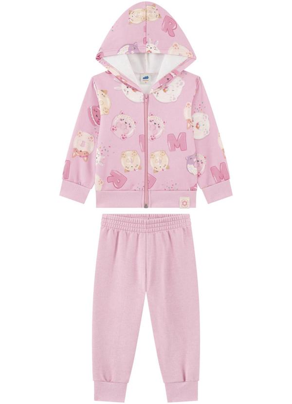 Conjunto Jaqueta e Calça em Moletom Rosa